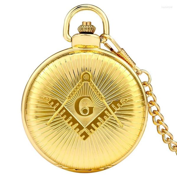 Montres de poche haut de gamme maçonnique luxe or franc-maçon thème Bronze alliage Quartz FOB montre taille royale chaîne franc-maçonnerie cadeaux 2022