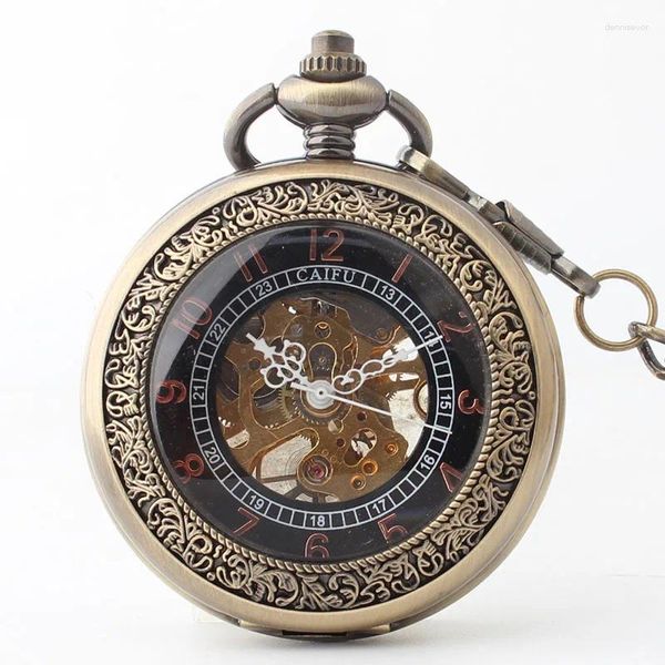 Montres de poche de haute qualité Steampunk Bronze montre mécanique Vintage hommes cadeau avec chaîne