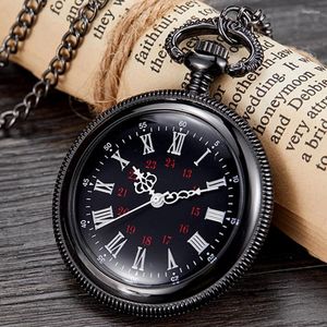 Pocket horloges van hoge kwaliteit horloge kwarts fob klok voor mannen Steampunk Romeinse cijfers Rusland Black Case met kettingdruppel