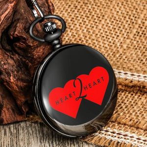 Pocket Watchs Hearts Heart Black Quartz Watch Arabic Digital Dial Aley Cadena de aleaci￳n de 30 cm Regalo de pareja colgante para amante