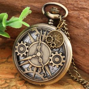 Pocket horloges holle tandwiel Analog wielontwerp kwarts horloge steampunk ketting trui ketting hangkoek met accessoire 2022