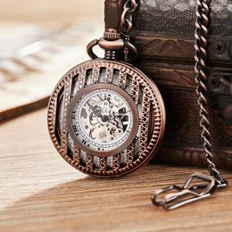 Pocket horloges holle mechanisch horloge hand wind fob ketting reloj uniek skelet steampunk klok Montre de poche
