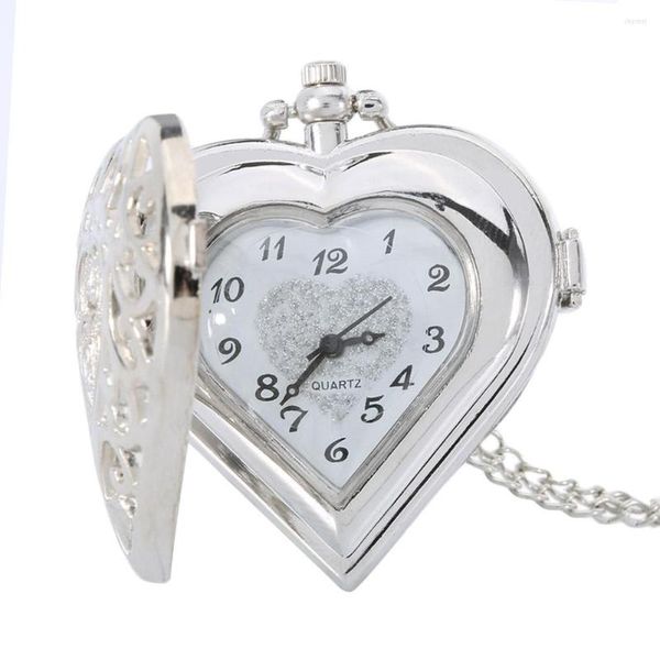 Relojes de bolsillo de cuarzo hueco en forma de corazón, collar, colgante, cadena, reloj, regalo para mujer SWD889