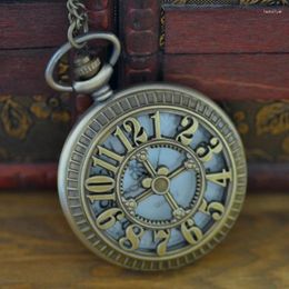 Zakhorloges Holle Retro Lucky Draaitafel Vorm Digitaal Quartz Horloge Mannen Fans Souvenir Geschenken Met 80cm Halsketting Cadeau