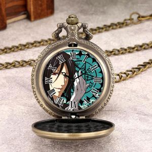 Montres de poche Montre en laiton d'anime japonais Thème de majordome noir de haute qualité Rétro Chiffres romains Cadran Chaîne en alliage Collier Collection pour hommes