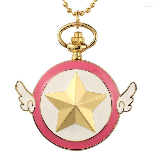 Relojes de bolsillo, reloj de dibujos animados de Anime japonés, venta al por mayor, collar informal nostálgico de estrella y luna para mujer, regalo de amante de recuerdo