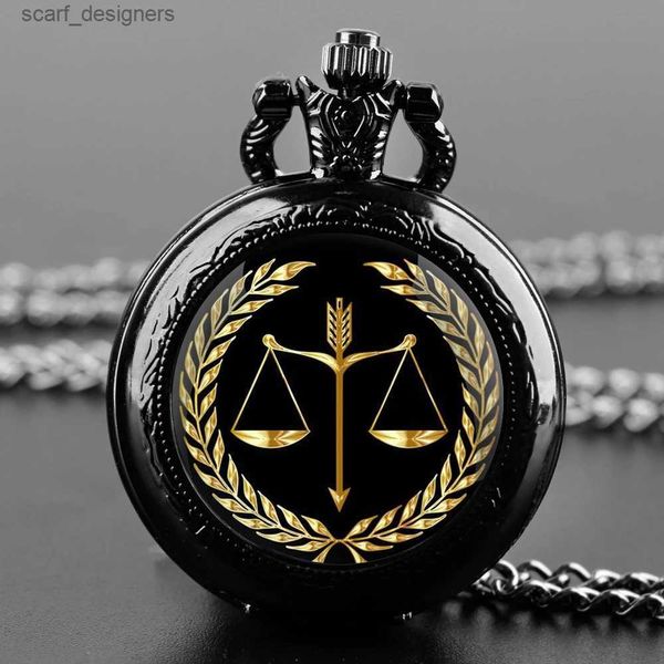 Gatchs de poche Justice du jugement Dome Dome Vintage Quartz Pocket Justice Échelles Men Femmes Pendant Collier Chaîne Clock Bijoux Y240410