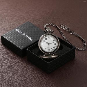 Montres de poche Keller Weber montre à quartz horloge rétro avec boîte cadran chiffre arabe cadeau pour hommes femmes