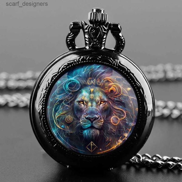 Relojes de bolsillo Leo Star Sign Design Glass Dome Vintage Vintage Pocket Men Women Collar colgante Cadena de encogimiento Joyería Regalos Y240410