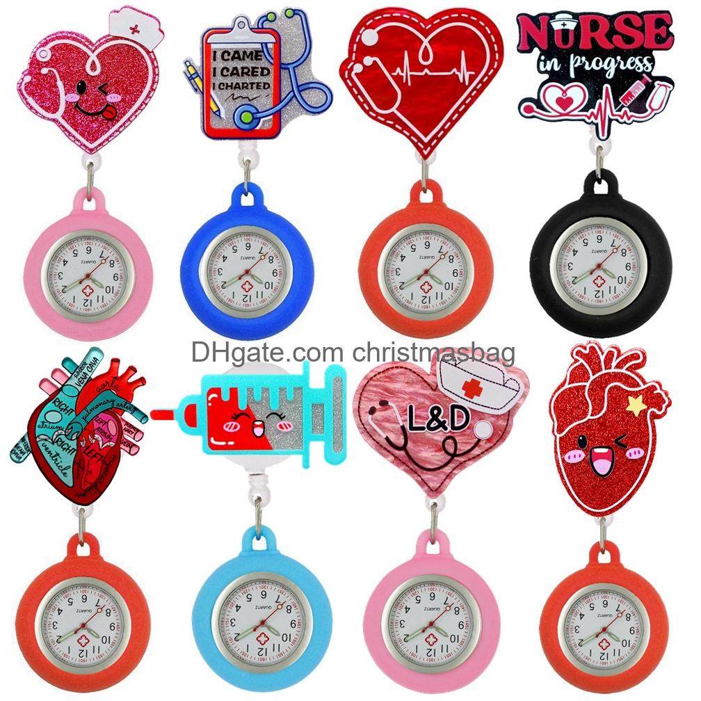 Pocket Watches Lovely Cute Cartoon Nurse Doctor Hospital Medical Heart Beat Clip Badge Reel Infällbar Hang Clock -gåvor Drop Delivery OT2OY