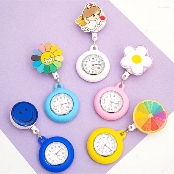 Relojes de bolsillo encantadores Super lindo dibujo de niña patrón luz luminosa aguja movimiento de cuarzo reloj de enfermera buen regalo