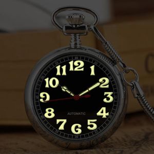 Pocket horloges Luminous Numbers Dial Mechanical Automatic Watch Self Wuring Snake Chain Luxury FOB Noctilucent fluorescentpocket