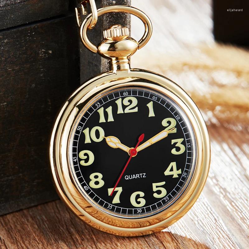 Карманные часы Светящиеся гладкие кварцевые часы FOB Цепной медальон с циферблатом Полый стимпанк Мужчины Женщины Мужские часы Черный ящик Reloj De Bolsillo