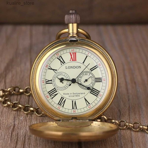 Pocket Watches Luxury y de alta calidad London Mechanical Pocket Roman Digital Posting Chain Mens Gift L240402