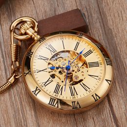 Montres de poche De luxe cuivre argent automatique mécanique montre de poche horloge Fob chaîne montre hommes chiffres romains horloge haute qualité Pocket Watches 230208