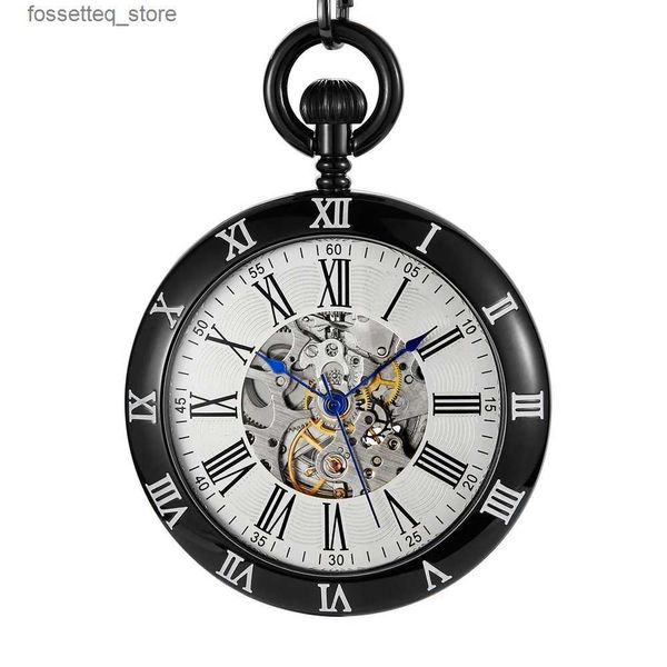 Montres de poche de luxe en cuivre argent, horloge de poche mécanique automatique, chaîne Fob pour hommes, chiffres romains, horloge de poche de haute qualité es L240322