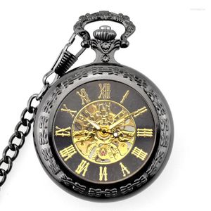 Pocket horloges luxe mode steampunk hand wikkelen mechanisch horloge Romeinse cijfers skelet met fob chain voor mannen vrouwen