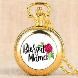 Montres de poche de luxe en or, affichage béni Mama, montres à Quartz complètes, pendentif, collier, cadeaux Cool pour la fête des mères