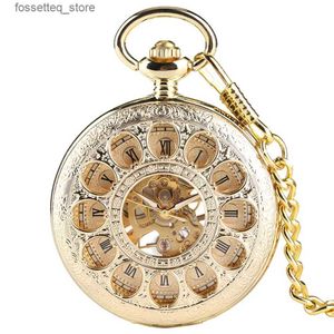 Montres de poche Couleur or de luxe creux Automatique Mécanique chaîne de poche Beautiful Fob es femmes Femmes Horloge à main Birtay Cadeaux l240322