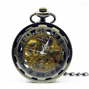 Pocket horloges luxe handwindend mechanisch horloge open gezicht transparante hanger fob chain steampunk mannen vrouwen retro klok pjx1237