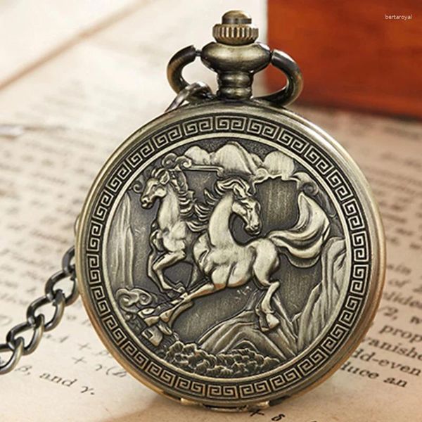 Relojes de bolsillo Reloj mecánico de caballo de lujo Reloj vintage para hombre con cadena Fob Esqueleto Steampunk para hombres Colgante de fábrica china