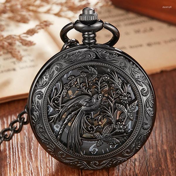 Montres de poche De Luxe Mécanique Horloge Vintage Homme Montre Noir Chaîne Steampunk Squelette Classique Pour Hommes Chinois Usine Pendentif