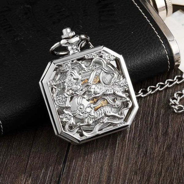 Gatchs de poche Luxury Phoenix Kirin Dragon Hollow Mécanique poche pour hommes Male Old Oologio Man Chain Es Roman Numer Clock L240402