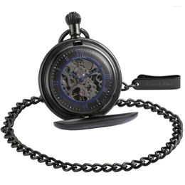 Pocket horloges luxe zilveren gepolijste kast skelet Steampunk Fobs ketting retro ui kroon mannen hand wikkeling mechanisch horloge /ksp088