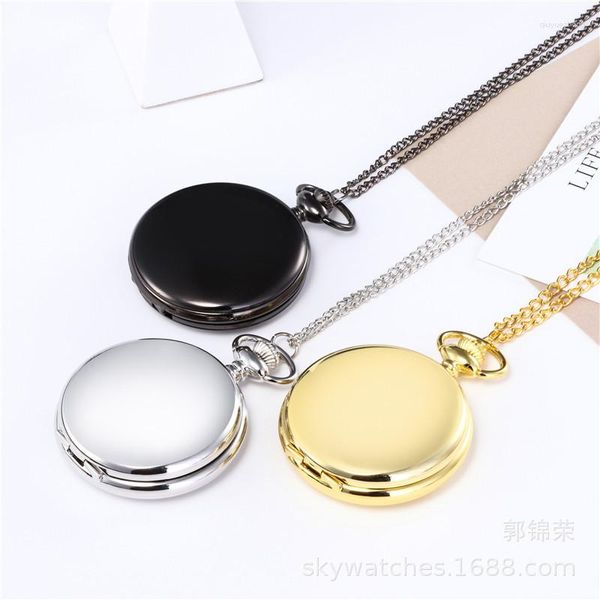 Montres de poche de luxe Surface lisse ou mate or argent boîtier noir montre à quartz pour hommes chiffre romain chaîne Fob collier pendentif horloge