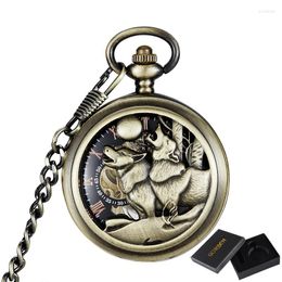 Relojes de bolsillo Reloj mecánico de lobo de lujo Reloj de hombre vintage con cadena Fob Esqueleto Steampunk para hombres Colgante de fábrica china