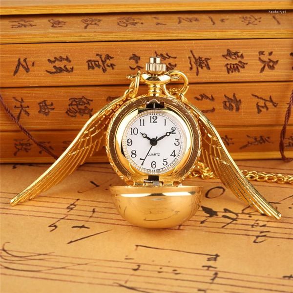 Relojes de bolsillo de lujo de oro amarillo con forma de bola redonda, reloj analógico de cuarzo de tamaño pequeño para hombres y mujeres, suéter, collar, cadena, regalos Retro
