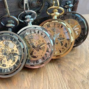 Relojes de bolsillo Reloj mecánico Vintage Hueco Colgante Esqueleto Dial Cuarzo Brújula Diseño Negro Estrellado GiftPocket