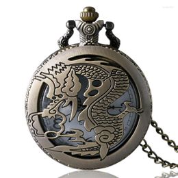 Pocket horloges Men Women Quartz Bekijk antieke stijl unisex Steampunk Bronze Dragon Stereo carve Patronen Watces ketting hangklok