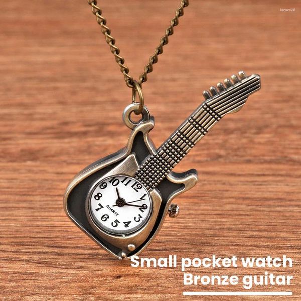 Pocket montres mini bronzes Chaîne de collier personnalisé de guitare pour hommes femmes enfants