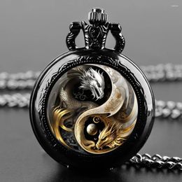 Pocket Watches Mysterio Dragon Glass Dome Vintage Quartz Watch Men Women Classic Pendant Necklace Charm Charm Clock Jewelry Gifts