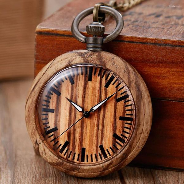 Montres De poche montre en bois naturel hommes femmes créatif en bois Quartz Fob chaîne pendentifs mode coloré horloge Reloj De Bolsillo