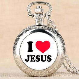 Montres de poche collier I Love Jesus série pour hommes femmes Quartz élégant pendentif montre chaîne ami