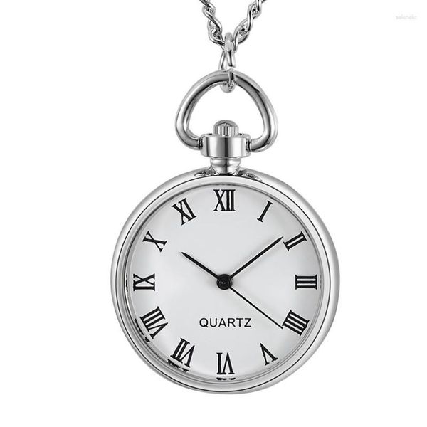 Relojes de bolsillo Collar Colgante Reloj de Cuarzo Números Romanos Fácil Lectura Pequeño Reloj de Cadena Fob para Hombres Mujeres Las Personas Mayores Reloj Simple