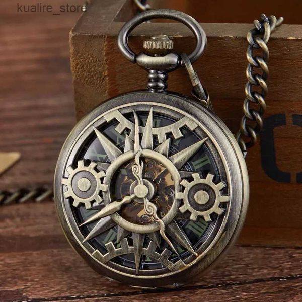 Pocket Watchs Nouvel arrivée Steampunk rétro Hollow Gear ment Mécanique poche FOB Pendent Gift Chain Gift Gift Men Boy Clock L240402