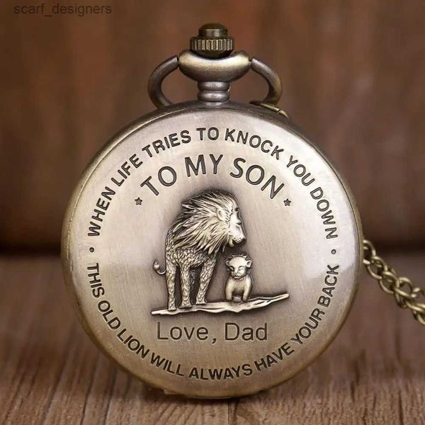 Pocket Watches New Design Letras creativas para mi hijo Lion Bear Love Dad Quartz Pocket Men Chain Fob Best Gift For Son and Dad Y240410