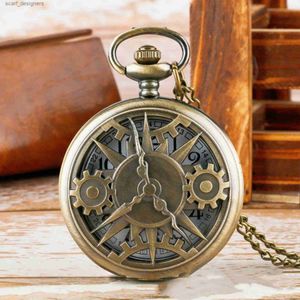 Pocket Watchs New Steam Punk Vintage Gear Hollow Quartz Collier Collier Gift Chain Pocket for Boys Y240410