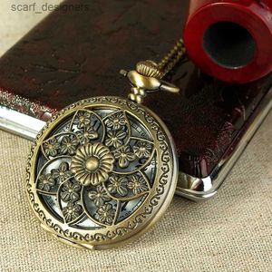 Pocket horloges nieuwe stijl retro steampunk holle bloem kwarts zak ketting ketting kettingklok verjaardag cadeau y240410