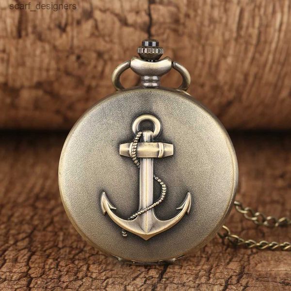 Pocket Watches New Vintage Bronze Boat Anchor Relief Roman Literal Quartz Pocket para hombres y mujeres como coleccionables Y240410