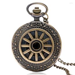 Relojes de bolsillo Old Fashion Hollow Out Wheel Cover Unisex Quartz Analógico Reloj Collar cadena colgante Numérica Reloj regalo