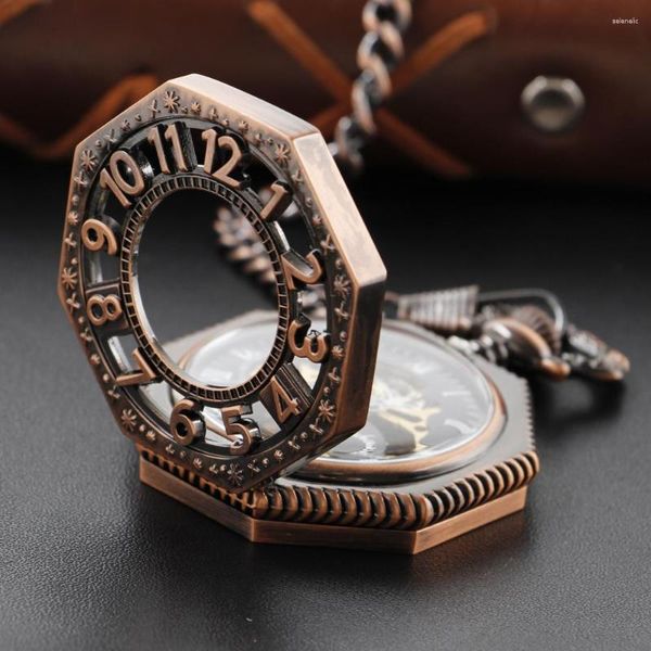 Montres de poche vieux rouge affichage évidé double montre mécanique numérique collier pour hommes pendentif horloge rétro Gentleman accessoires