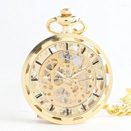 Карманные часы с открытым лицом FOB Механические часы с ручным заводом Роскошный ретро-золотой кулон Скелет Стимпанк Мужские женские подарки TJX031