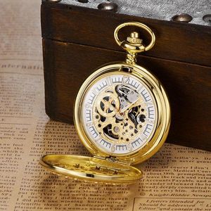 Montres de poche originales OUYAWEI luxe mécanique main vent montre hommes en acier inoxydable boîtier en or Steampunk Hombre Relogio