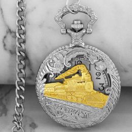 Montres de poche Train en or argenté personnalisé Watch Punk Punk Antique Men's Pendant Pocketfob Chain Collier