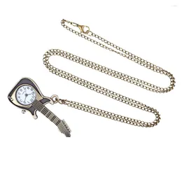 Pocket horloges persoonlijkheid klassiek Retro Men Quartz Bekijk bronzen gitaarcamera punk ketting Montre Homme