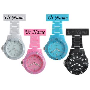 Relojes de bolsillo Personalizado Personalizado GRATIS Nombre con láser Textos Grabado Pin Broche Batería Bisel giratorio Helthcare Fob Reloj de plástico Pocket PocketP